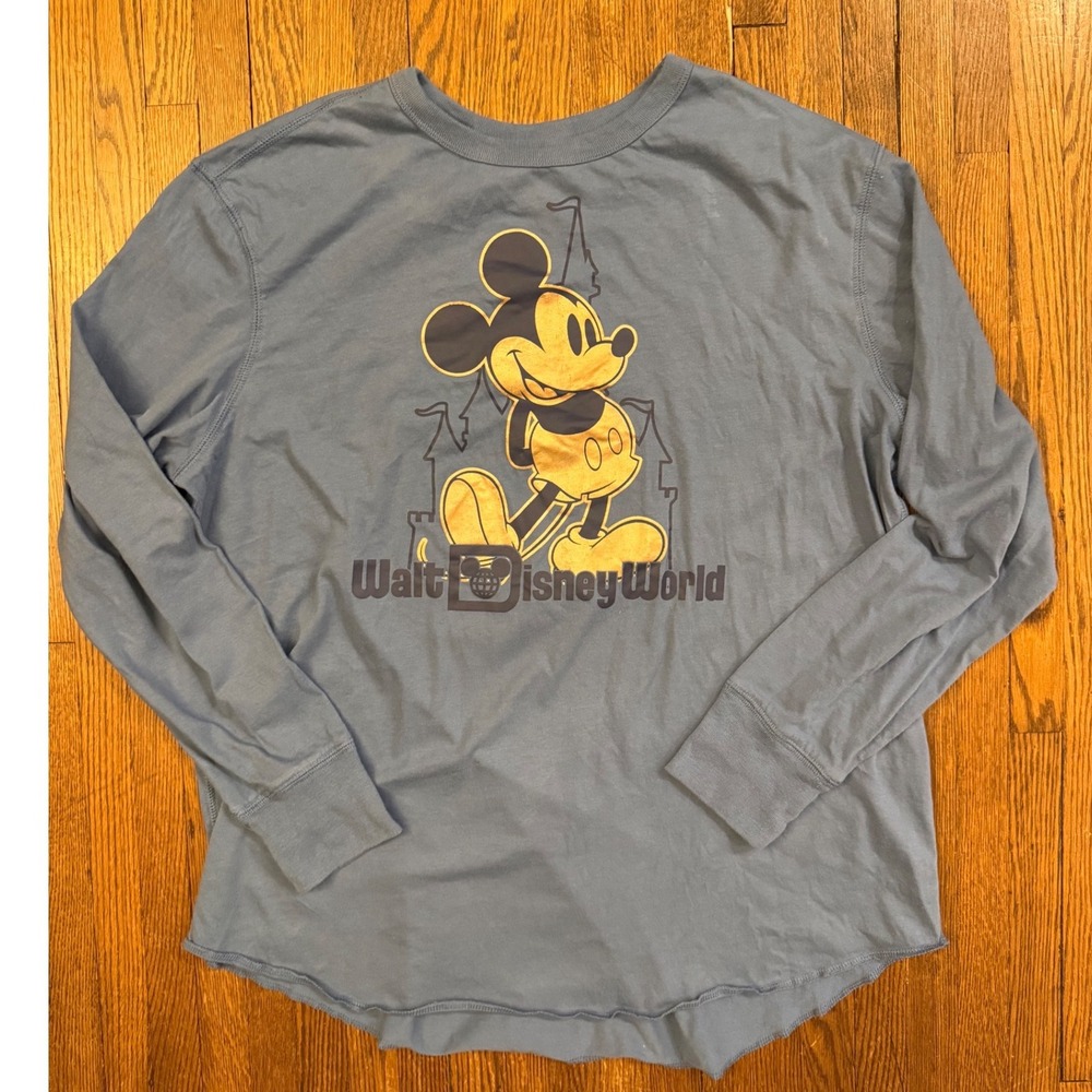 Disney World 50th Anniversary Mickey Mouse Long Sleeve Shirt Blue Gold Large